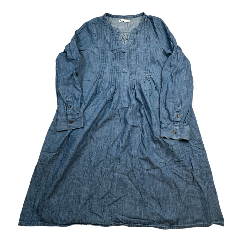 SONOMA Denim Chambray Tunic Dress‎ Blue Pintuck V Neck Long Sleeve Size PM